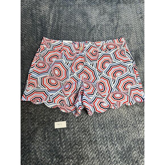 Crown and ivy Pants - NWT Crown & Ivy Womens Shelby Chino Shorts Blue Red Umbrella Size 14 Scalloped